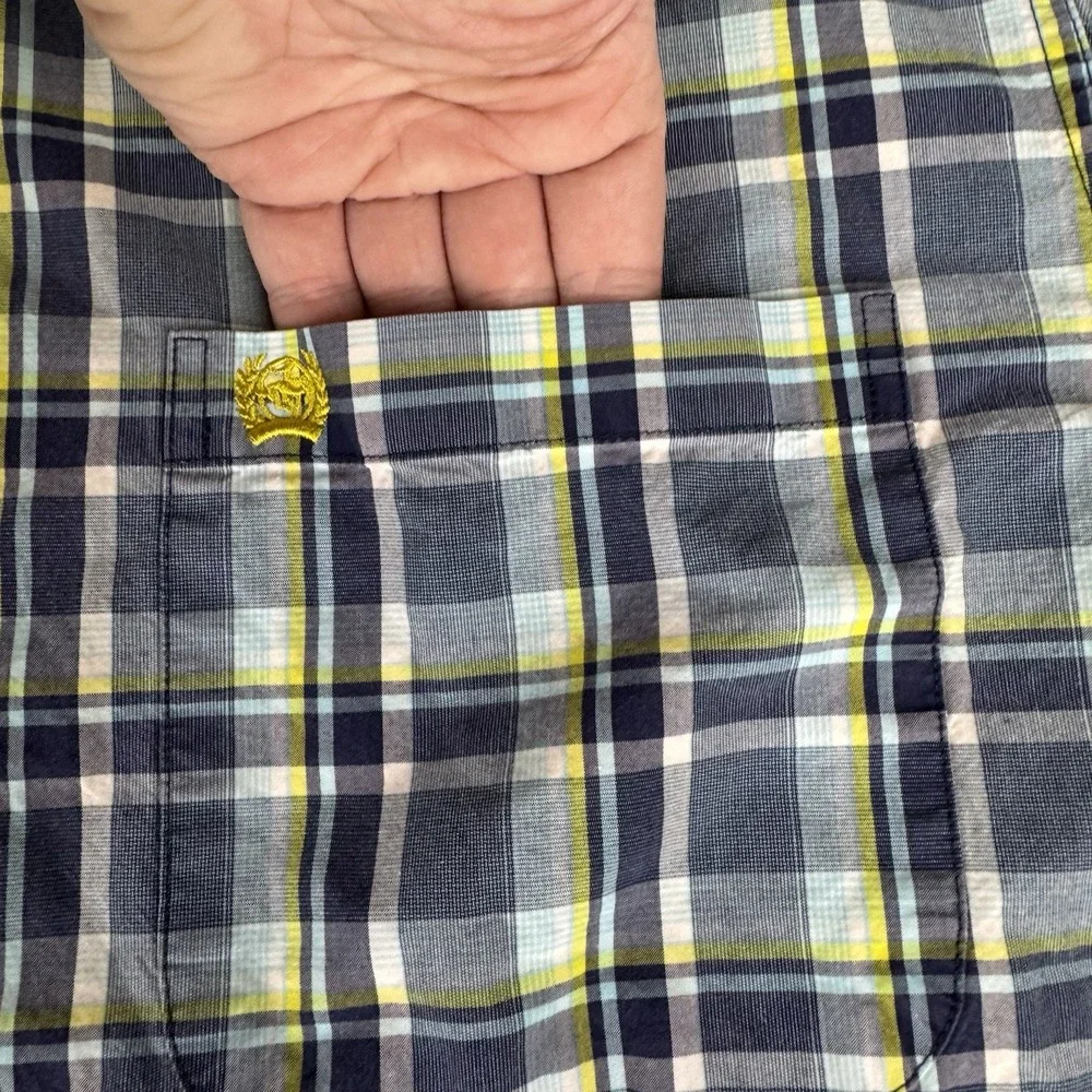 Cinch Shirt Mens Medium Blue Yellow‎ Button Up Western Cowboy Workwear Plaid